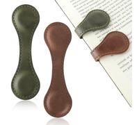 LIQWEI 2 Pcs Magnetic Bookmarks, Vintage PU Leather Book Mark Double-Sided Magnetic Page Markers Leather Page Clip Buckles Gift for Men Women Teacher Students Book Lovers(Dark Brown, Green)