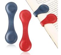 LIQWEI 2 Pcs Magnetic Bookmarks, Vintage PU Leather Book Mark Double-Sided Magnetic Page Markers Leather Page Clip Buckles Gift for Men Women Teacher Students Book Lovers(Red, Blue)