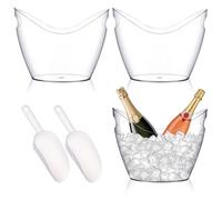 LIQWEI 3 Pcs Ice Bucket, 4 Liter Champagne Wine Bucket with Scoops, Beer Buckets Beverage Bin Clear Acrylic Storage Tub for Wine Champagne or Beer Bottles Bar Supplies
