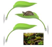 LIQWEI 3Pcs African Dwarf Frog Tank Accessories, Tree Frog Tanks Leaf Decorations, Plastic Leaf Decorations with Suction Cups, Gecko Tank Accessories Turtle Basking Platform(Style A)