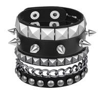 LIQWEI 3Pcs Punk Studded Bracelets, Goth Spike Bracelets, Leather Cuff Bracelet for Men Women, Adjustable Metal Wristband for Halloween Accessories for Rocker Outfits