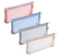 LIQWEI 4 PCS Mesh Makeup Brush Bag, 4 Colors Small Makeup Pouch Portable Nylon Mesh Zipper Pouch Bags Multifunctional Clear Bags Stationery Storage Bag for Travel Office Home Accessories