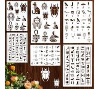 LIQWEI 6Pcs Stencils for Painting, Wood Burning Kit, Egyptian Hieroglyphs Stencils Engraving Stencil, African Masks Wall Decor Stencil for Crafts for Wood Burning, Bookmark, Crafts, Art, DIY