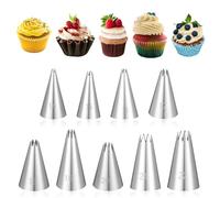 LIQWEI 9Pcs Open Star Piping Tips Set, French Star Tube Set Frosting Nozzle Kit,Stainless Steel Star Pastry Tips for Cupcakes Cakes Cookies Decorating (Small Size)