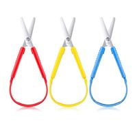 LIQWEI Pack of 3 Loop Scissors with Handle, Self-Opening Safety Scissors, Colourful Handle Scissors, 14 cm Craft Scissors for School, Daily Crafts, Paper Work, Special Sewing (Red + Yellow + Blue)