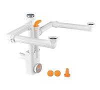 LIRA 2 NT Space Siphon Inspectable Kitchen Sink with 2 Bowls, Wall Mount, Polypropylene, Modern, White, 34.5 x 20 x 12 cm