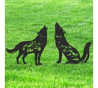 LIRAVENO Wolf Garden Stakes Decorations - 2 Pcs Metal Howling Animals Silhouette Outdoor Statues Black Decorative Yard Sculpture Gifts Art Personalized Outside Decors for Patios Lawn Pathway Backyard
