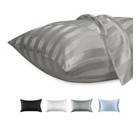 Lirex 2 Pack Satin Pillow Cases - Softer Than Silk Pillowcase for Hair and Skin, Standard Size with Zipper Closure, Cooling Pillow case with Light Grey Stripes, 50 x 75 cm