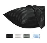 Lirex 2 Pack Satin Pillow Cases - Softer Than Silk Pillowcase for Hair and Skin, Standard Size with Zipper Closure, Cooling Pillow case with Black Stripes, 50 x 75 cm