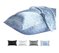 Lirex 2 Pack Satin Pillow Cases - Softer Than Silk Pillowcase for Hair and Skin, Standard Size with Zipper Closure, Cooling Pillow case with Blue Daisy, 50 x 75 cm