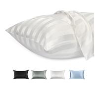 Lirex 2 Pack Satin Pillow Cases - Softer Than Silk Pillowcase for Hair and Skin, Standard Size with Zipper Closure, Cooling Pillow case with White Stripes, 50 x 75 cm