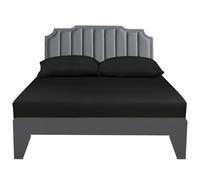 Lirex Double Cotton Fitted Sheet,100% Cotton 300 Thread Count Soft Breathable Deep Pocket up to 12" / 30cm,Black