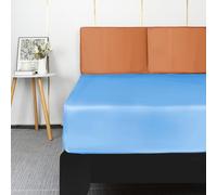 Lirex Satin Fitted Sheet, Luxurious Silky Smooth Polyester Bedding Soft Deep Pocket Bed Sheets Mattress Cover, Super King, Light Blue