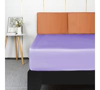 Lirex Satin Fitted Sheet, Luxurious Silky Smooth Polyester Bedding Soft Deep Pocket Bed Sheets Mattress Cover, Double, Light Purple