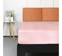Lirex Satin Fitted Sheet, Luxurious Silky Smooth Polyester Bedding Soft Deep Pocket Bed Sheets Mattress Cover, Double, Light Pink