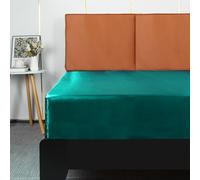 Lirex Satin Fitted Sheet, Luxurious Silky Smooth Polyester Bedding Soft Deep Pocket Bed Sheets Mattress Cover, King, Blue Green