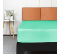 Lirex Satin Fitted Sheet, Luxurious Silky Smooth Polyester Bedding Soft Deep Pocket Bed Sheets Mattress Cover, Super King, Aqua