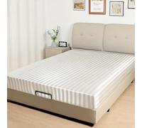 Lirex Satin Fitted Sheet, Silky & Soft Polyester Satin Weave Bed Sheets, 36 cm Deep Pocket with Elastic Corner Straps, Double, White Stripes