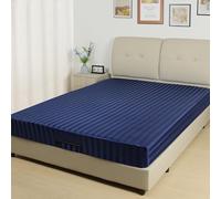 Lirex Satin Fitted Sheet, Silky & Soft Polyester Satin Weave Bed Sheets, 36 cm Deep Pocket with Elastic Corner Straps, Double, Navy Blue Stripes