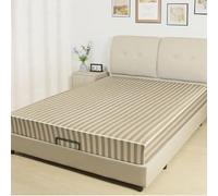 Lirex Satin Fitted Sheet, Silky & Soft Polyester Satin Weave Bed Sheets, 36 cm Deep Pocket with Elastic Corner Straps, Double, Khaki Stripes