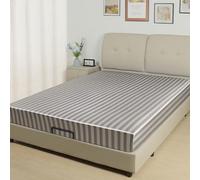Lirex Satin Fitted Sheet, Silky & Soft Polyester Satin Weave Bed Sheets, 36 cm Deep Pocket with Elastic Corner Straps, Super King, Light Grey Stripes