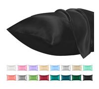 Lirex Satin Pillowcase for Hair and Skin, Super Soft and Cooling Similar to Silk, 2 Pack Standard Size 20"X 26" Pillow Cases with Envelope Closure, Gifts for Women Men, Black