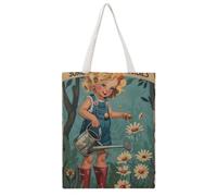 LIRHIQYGF Watercolor Three Potted Flowers Colorful Butterfly 03 Tote Bag Canvas Aesthetic Reusable Shopping Grocery Bags Shoulder Bag for Women Casual Handbag for Work Travel, 38x46CM