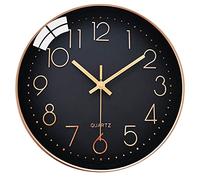 LiRiQi 30 cm Modern Quartz Silent Wall Clock, No Ticking Noise, Wall Clock with Arabic Numeral, Round Wall Clock, Children's Clock for Decoration Living Room, Kitchen, Office, Bedroom, Black