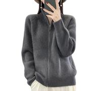 LIROMA Merino Wool Cardigan Womens,Ribbed Knitted Cardigan Open Front Full Zip Ladies Sweater Coat Autumn Winter Soft Warm Knitwear Jacket Jumper Outerwear Sweatshirt Coat,Grey,L