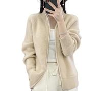 Merino Wool Cardigan Womens,Ribbed Knitted Cardigan Open Front Full Zip Ladies Sweater Coat Autumn Winter Soft Warm Knitwear Jacket Jumper Outerwear Sweatshirt Coat,Beige,S