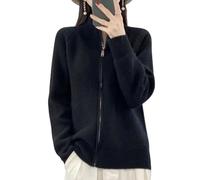 Liroma Merino Wool Cardigan Womens,Ribbed Knitted Cardigan Open Front Full Zip Ladies Sweater Coat Autumn Winter Soft Warm Knitwear Jacket Jumper Outerwear Sweatshirt Coat,Black,M