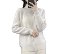 LIROMA Merino Wool Cardigan Womens,Ribbed Knitted Cardigan Open Front Full Zip Ladies Sweater Coat Autumn Winter Soft Warm Knitwear Jacket Jumper Outerwear Sweatshirt Coat,White,L