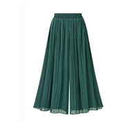 Trousers For Women Uk, Womens Chiffon Wide Leg Trousers Plain Pleated Elasticated High Waist Palazzo Trousers Summer Elegant Loose Cropped Trousers Straight Leg Pants Flowy Culottes Pants, Gre