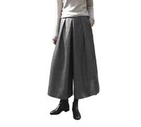 LIROMA Wide Leg Trousers For Women Winter,Fashion High Waist Palazzo Trousers Herringbone Wool Blended Culottes Pants Elegant Baggy Cropped Trousers Bottoms With Pockets,Grey,M