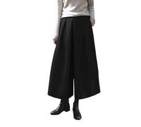 LIROMA Wide Leg Trousers For Women Winter,Fashion High Waist Palazzo Trousers Herringbone Wool Blended Culottes Pants Elegant Baggy Cropped Trousers Bottoms With Pockets,Black,M