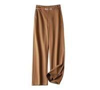 LIROMA Wide Leg Trousers For Women Winter,Vintage High Waist Palazzo Trousers Wool Blended Elegant Business Office Pants Fall Casual Straight Leg Pants Bottoms With Belt,Brown,L