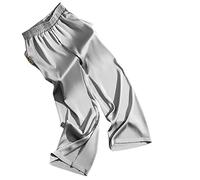 LIROMA Wide Leg Trousers Women, Womens Satin Wide Leg Trousers Fashion Plain Elasticated High Waist Palazzo Trousers Elegant Loose Cropped Trousers Casual Office Pants Straight Leg Pants Bottoms
