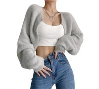 LIROMA Womens Bolero Shrug Cropped Cardigan,Fluffy Fleece Knit Cardigans Open Front Ladies Sweater Coat Autumn Winter Elegant Soft Knitwear Jumper Shrug Cardigan Tops,Light Grey,One Size Fits S,M