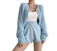 LIROMA Womens Bolero Shrug Cropped Cardigan,Fluffy Fleece Knit Cardigans Open Front Ladies Sweater Coat Autumn Winter Elegant Soft Knitwear Jumper Shrug Cardigan Tops,Light Blue,One Size Fits S,M