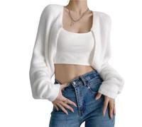 LIROMA Womens Bolero Shrug Cropped Cardigan,Fluffy Fleece Knit Cardigans Open Front Ladies Sweater Coat Autumn Winter Elegant Soft Knitwear Jumper Shrug Cardigan Tops,White,One Size Fits S,M