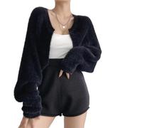 LIROMA Womens Bolero Shrug Cropped Cardigan,Fluffy Fleece Knit Cardigans Open Front Ladies Sweater Coat Autumn Winter Elegant Soft Knitwear Jumper Shrug Cardigan Tops,Black,One Size Fits S,M