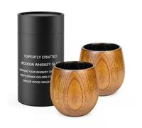 LIRONGTAGE 2Pcs Bourbon Drinking Glass, Wooden Whiskey Glass Set, Vintage Glasses Set, Bourbon Whiskey Drinking Cups with Storage Paper Bucket Presents for Men, Dad, Husband