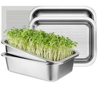 LIROPAU 2Pcs Seed Sprouting Trays, Stainless Steel Sprouts Growing Kit Trays, 26.5 x 19.5cm Seed Trays, Seed Starting Trays for Plant Germination, Indoor Seedling Starter Tray for Growing Wheat Grass