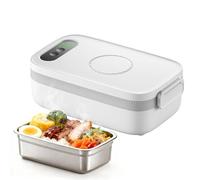LIROPAU Cordless Electric Lunch Box, 1L Portable Stainless Steel Food Warmer with Timer & Adjustable Heating, Heated Lunch Boxes for Truck, Car, Office, Camping & Travel
