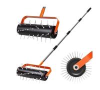 LIROPAU Lawn Aerator Roller, Manual Lawn Aerator, Hand Scarifier Rolling with 42 Nails 5 cm & Splash Guard, Lawn Aerator Garden Roller, Scarifier Lawn Roller for Garden, Yard, Patio, 180 x 38 cm