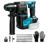 LIROPAU Professional 18V Cordless Drill System with 8 Drills and Gloves, Quickly Change Chuck SDS-Plus, 2.2 J, 1400 U/min, 4200 BPM, for Concrete, Metal, Wood (Without Battery)