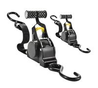 LIROPAU Retractable Ratchet Tie Down Straps, 680 kg Max Break Strength, 2.5 cm x 3.3 m Autoretract Tie Downs with Metal Hook for Securing Cargo, Moving Cargo, Boat, Motorcycle - 2 Pack