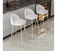 lirrebol Barstools Set of 3, Counter Height Bar Stools for Kitchen,Dining Room and Living Room, Velvet Upholstered Seat, Gold Metal Legs, Seat Height 65/75cm, Pink/Blue/White,150kg Capacity