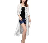 LIRU Bolero Shrug,Women'S Long Cardigan Embroidery Floral Lace Lightweight Jacket Cardigan Mesh V-Neck Festival Jacket Elegant Beach Shirt Jacket See Through Bikini Cover-Up For Dresses,White,Xxl