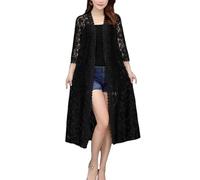 Ladiery Shrug,Women'S Long Cardigan Embroidery Floral Lace Lightweight Jacket Cardigan Mesh V-Neck Festival Jacket Elegant Beach Shirt Jacket See Through Bikini Cover-Up For Dresses,Black,L